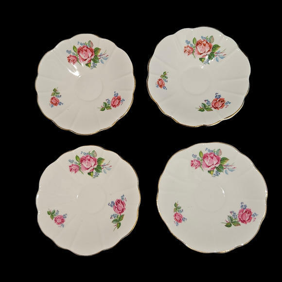 Royal Stuart Spencer Stevenson England Rose Floral Bone China Saucers Set of 4 - Picture 2 of 4